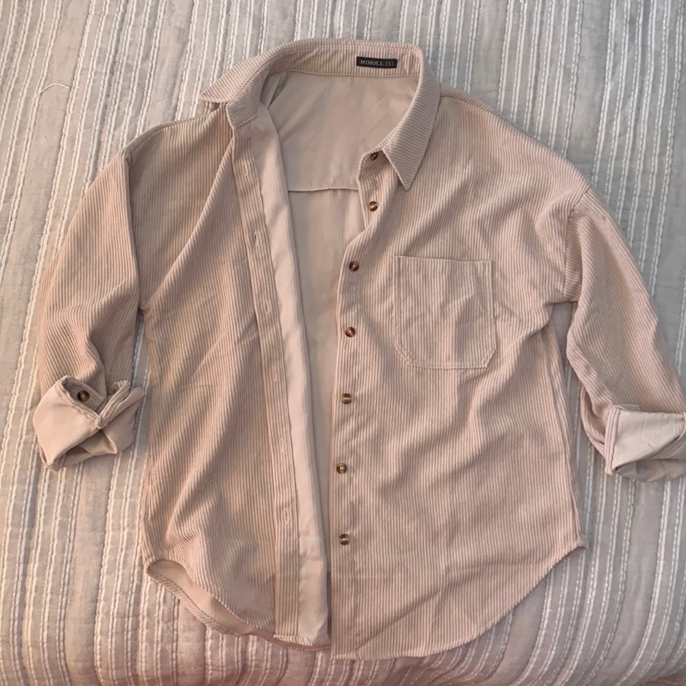 MIHOLL Women Corduroy Long Sleeve Button Down Collared Shirt Jacket